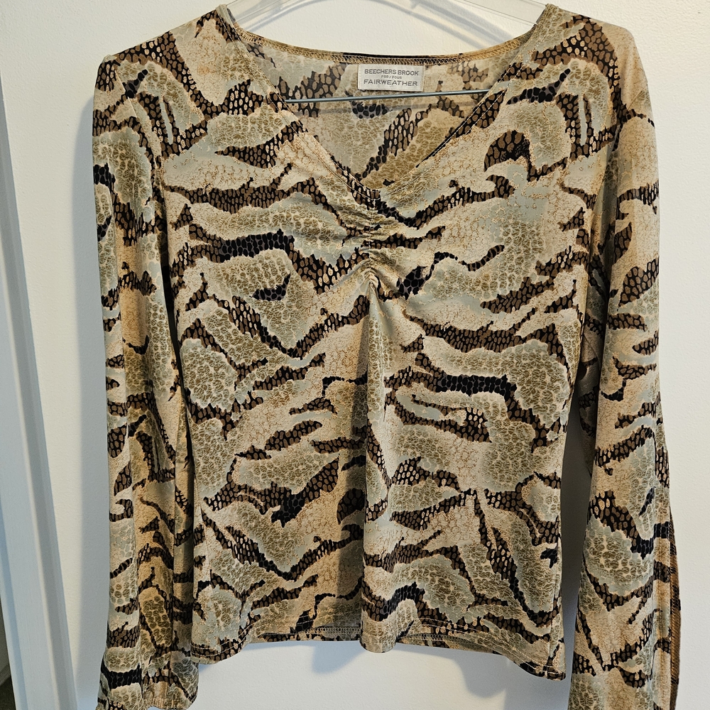 New York & Company Beige Animal Print Top